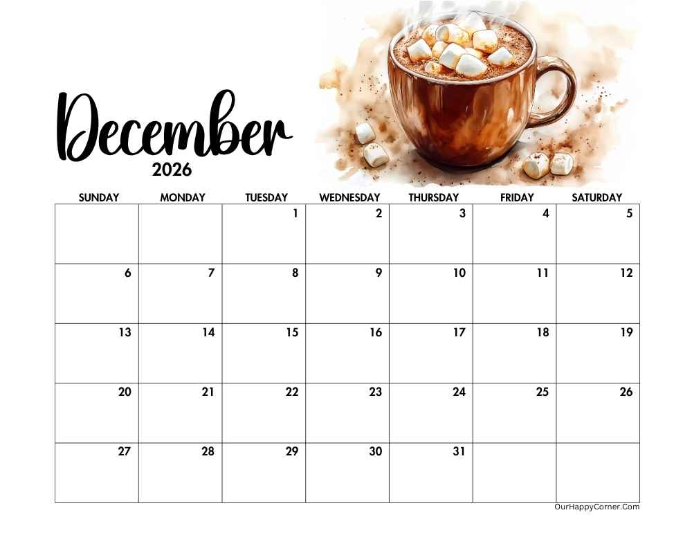 Winter Dec calendar December 2026 calendar
