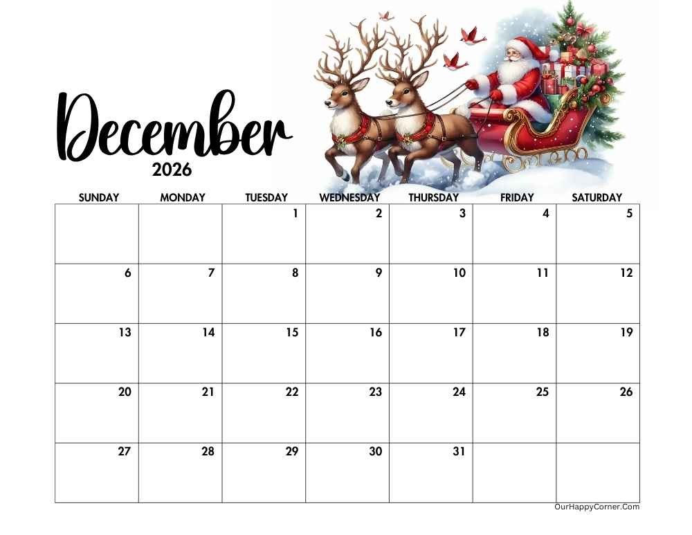 Christmas theme calendar December 2026 calendar