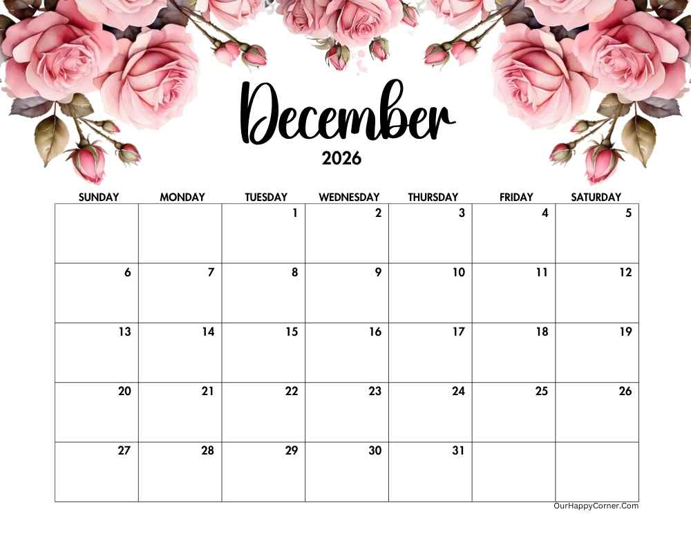 Pink roses calendar