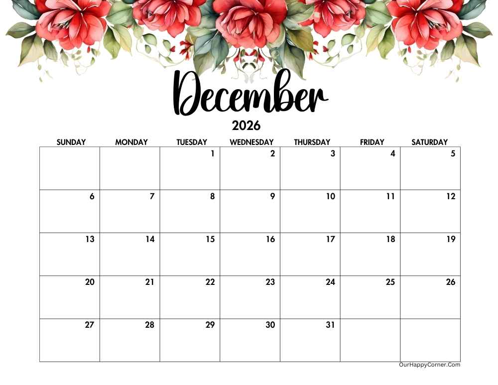 December 2026 Horizontal Calendar
