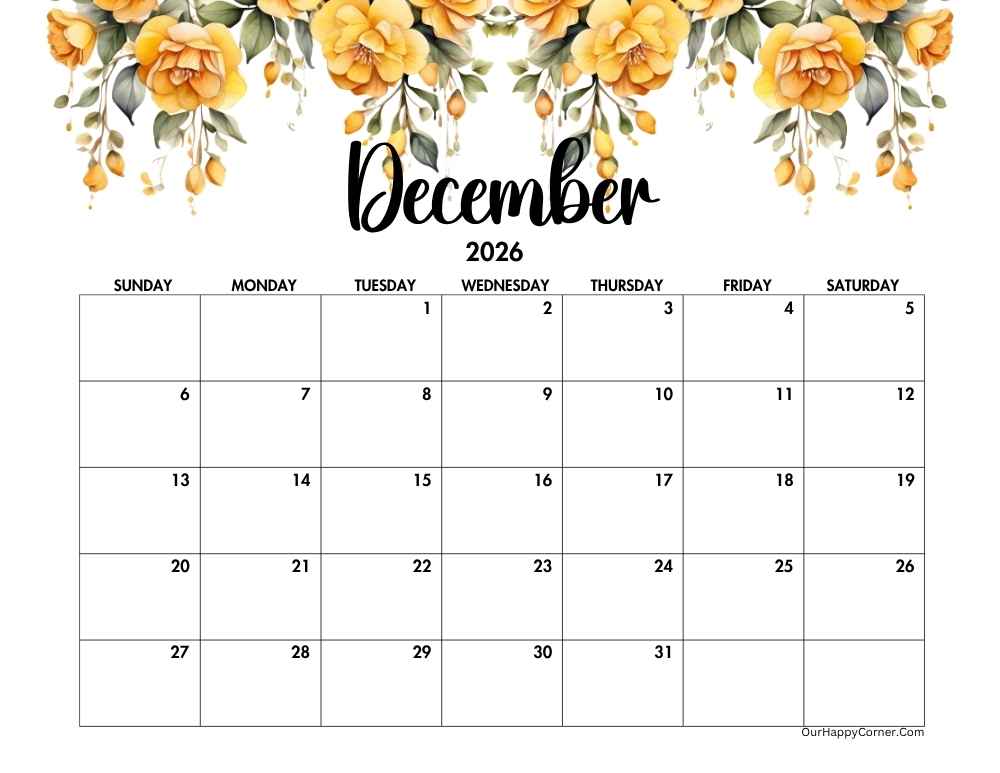 Yellow floral calendar