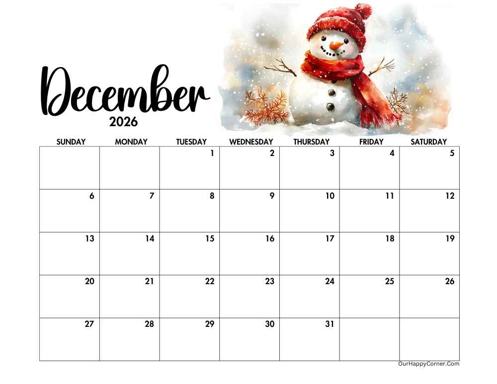 Dec calendar snowman