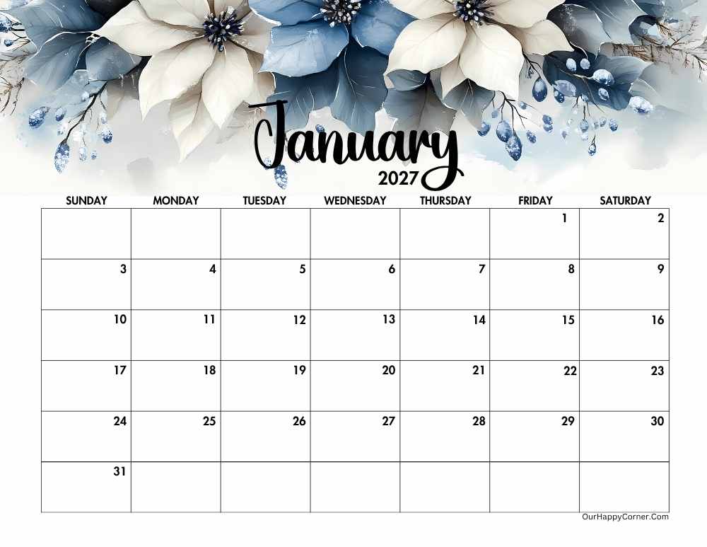 2027 landscape winter calendar printable