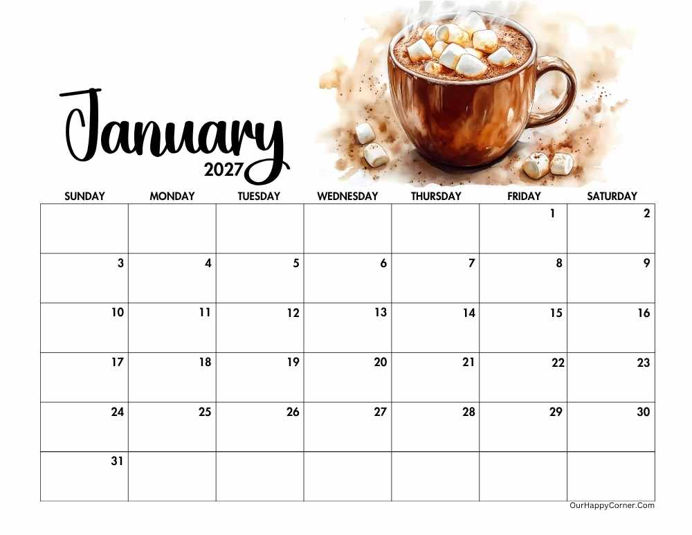 2027 landscape winter calendar printable