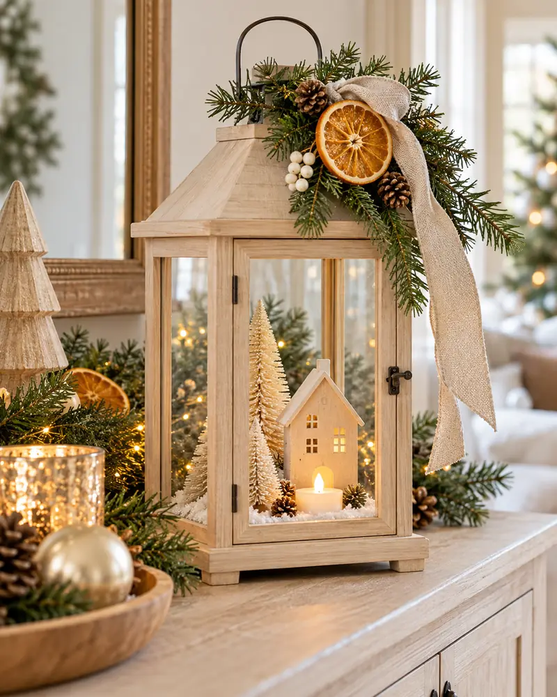 Wooden with simple house and dried orange