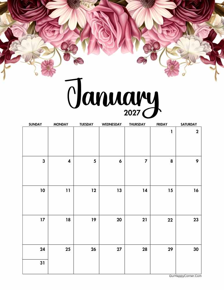 floral January calendar