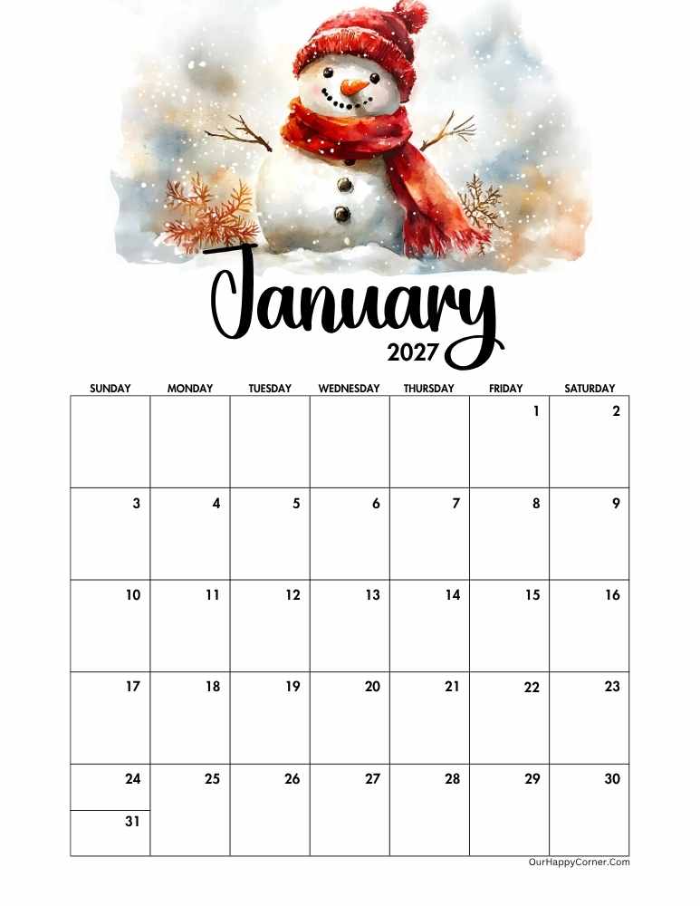 snowman wearing a red scarf decorated calendar