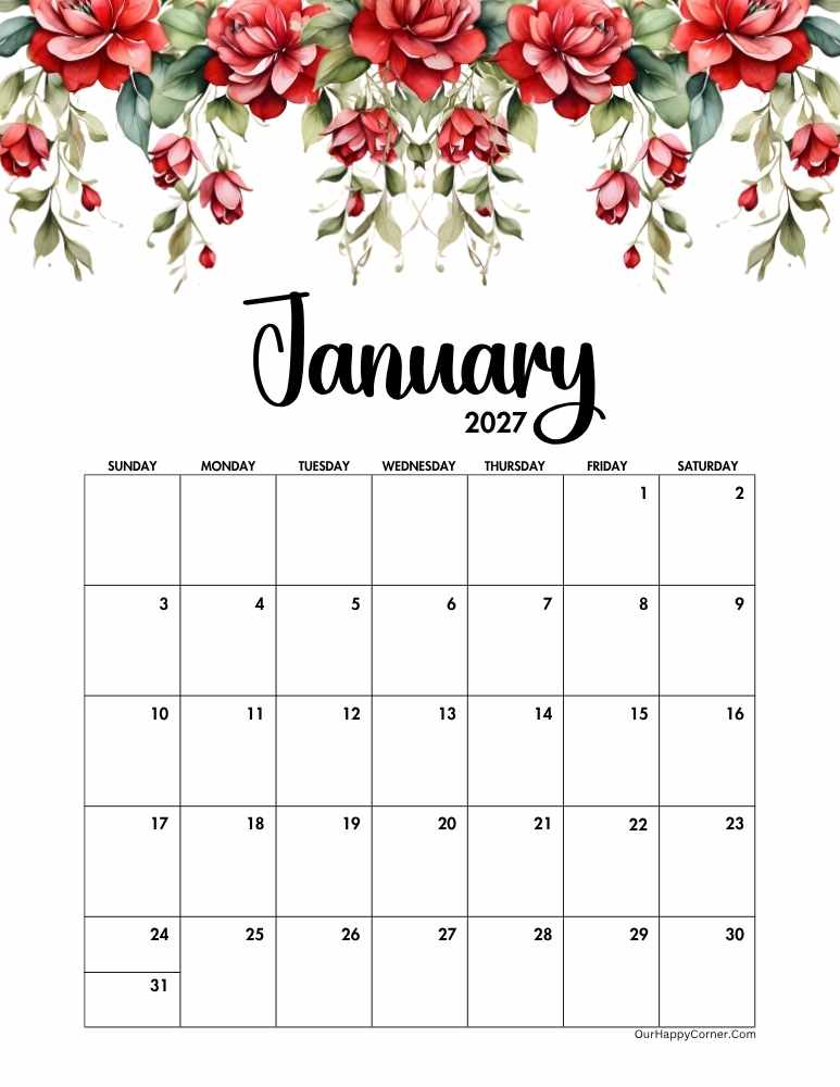 red floral calendar