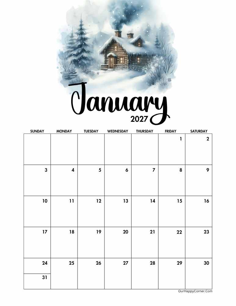 January 2027 calendar