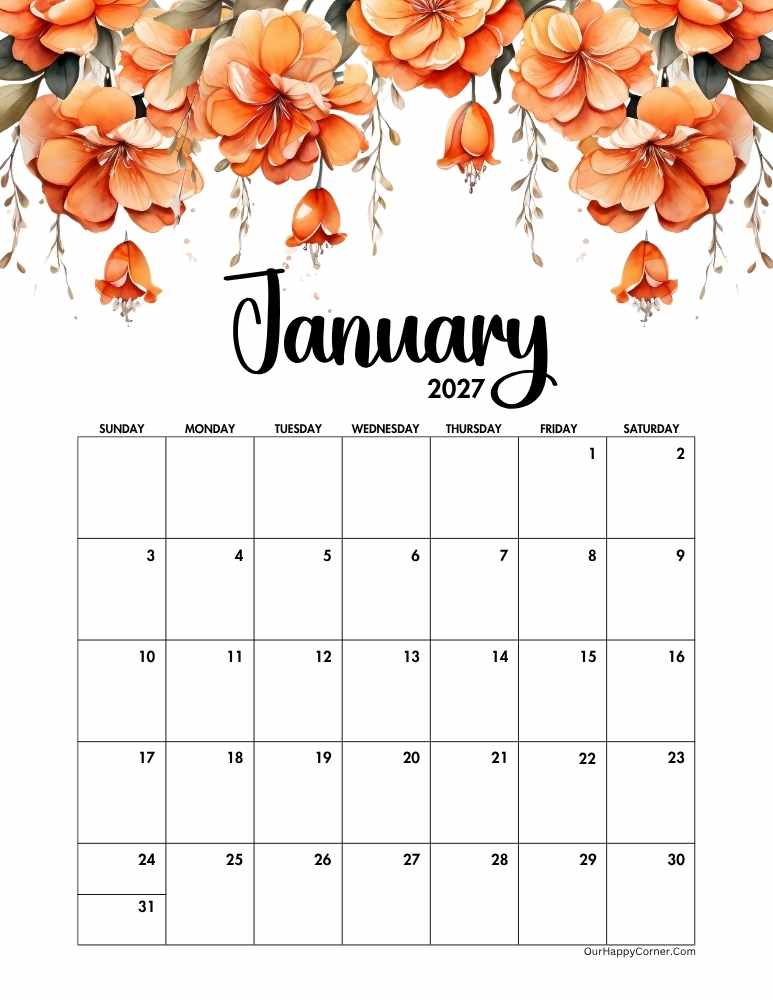orange floral calendar