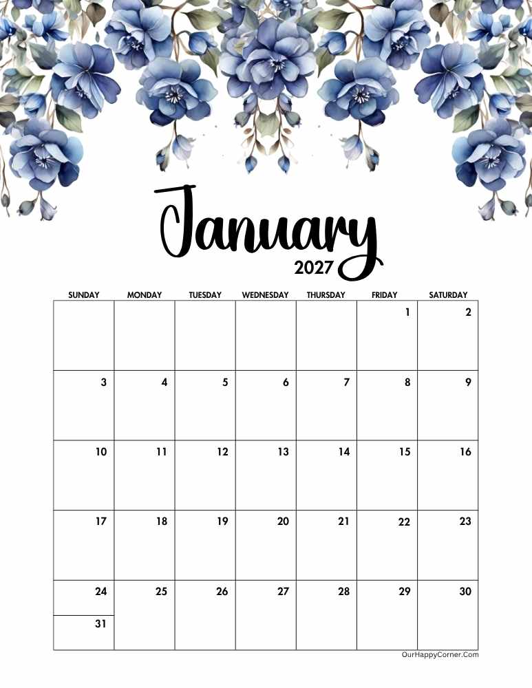 blue floral calendar