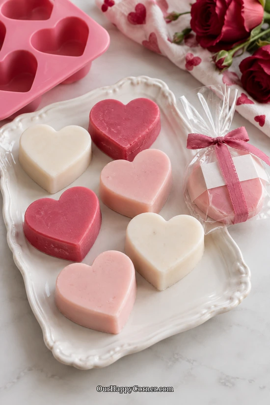 Heart Melt-and-Pour Soaps in red and pink Valentine’s Day crafts for adults
