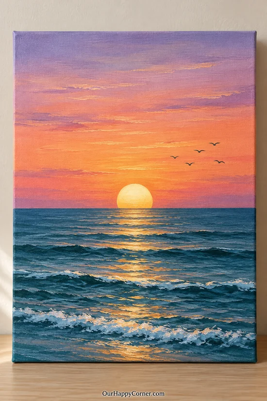 Golden Light on Ocean Waves painting on canvas