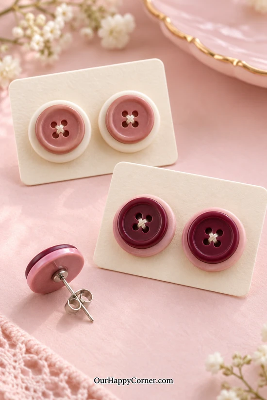 Blush and burgundy handmade button stud earrings