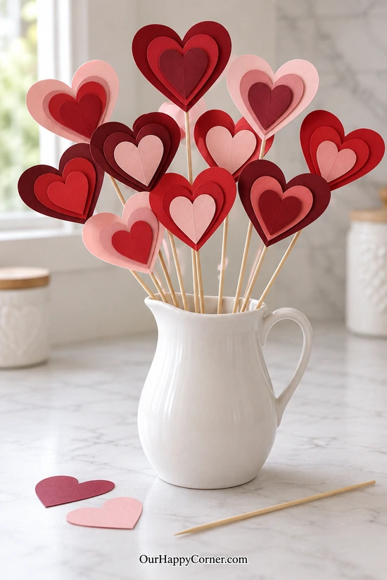 Paper Heart Bouquet in red and pink Valentine colors