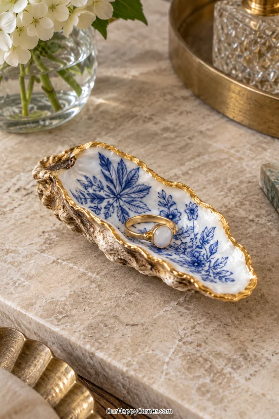 Blue Botanical Oyster Trinket Dish handmade craft