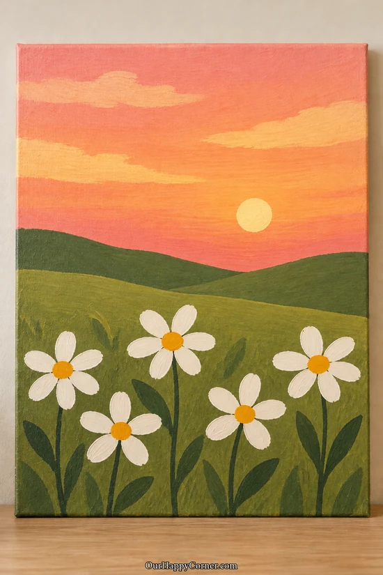 Daisies in a Sunset Meadow painting on canvas