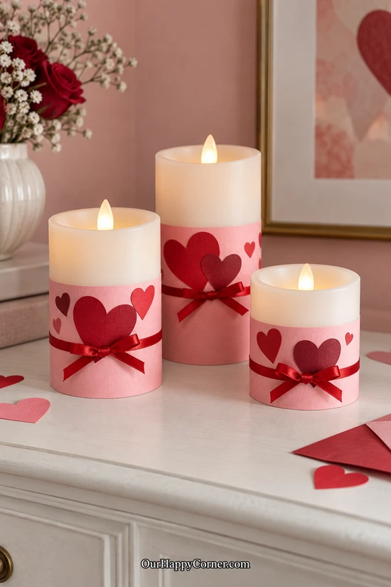 Valentine LED Candle Wraps in red and pink Valentine colors