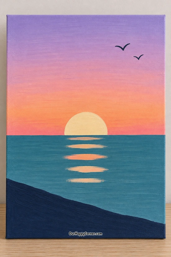 Simple Ocean Sunset Reflection painting on canvas