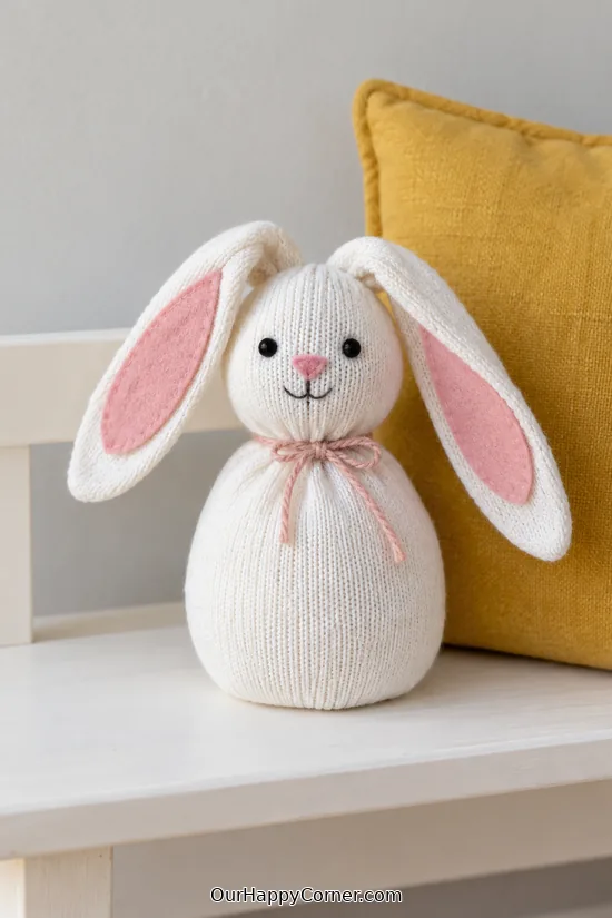 No-Sew White Sock Hare made from simple craft supplies