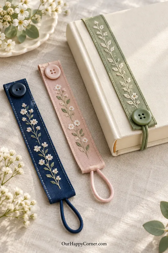 Button crafts to make and sell as floral ribbon bookmarks