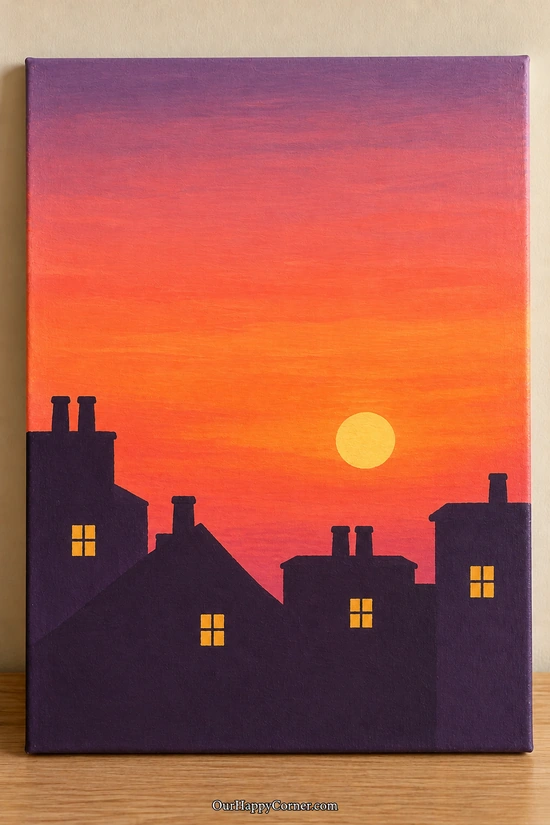 Glowing Sunset Behind Rooftops painting on canvas