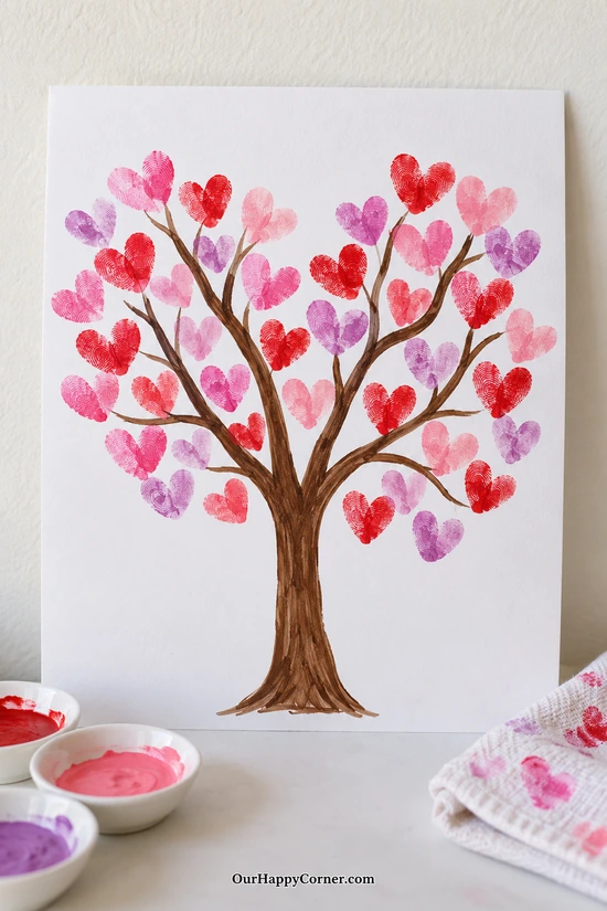 Fingerprint heart tree painted on white cardstock