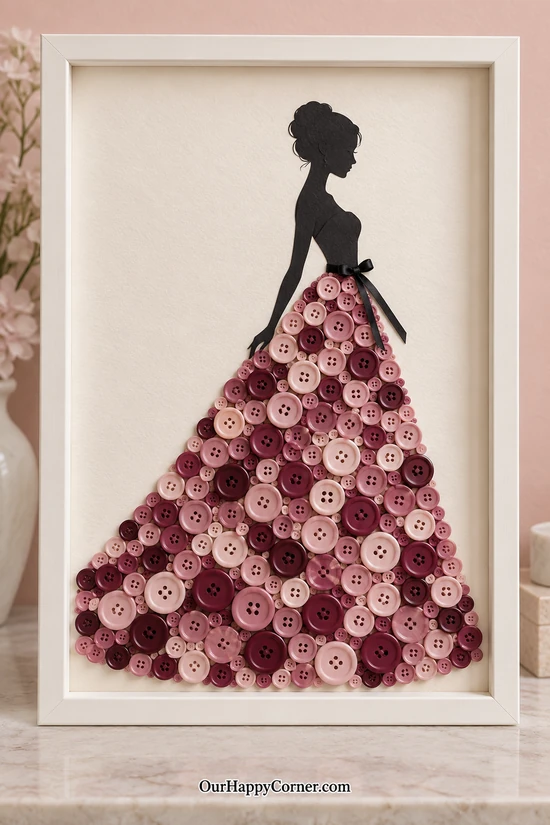 Framed woman silhouette wearing a pink ball gown