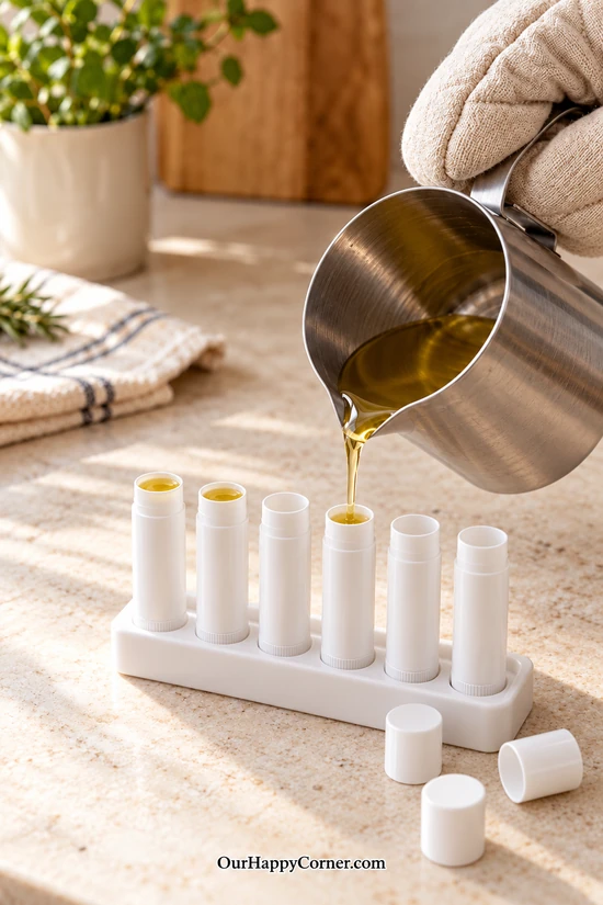 Filling twist-up tubes with homemade beeswax lip balm