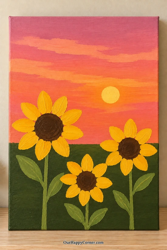 Sunflowers Beneath an Orange Sky painting on canvas