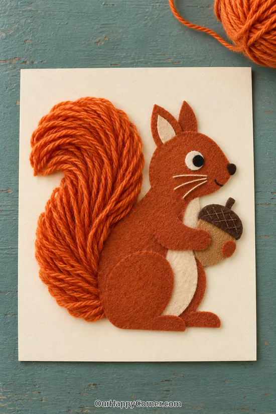 Felt Squirrel with a Yarn Tail made from simple craft supplies