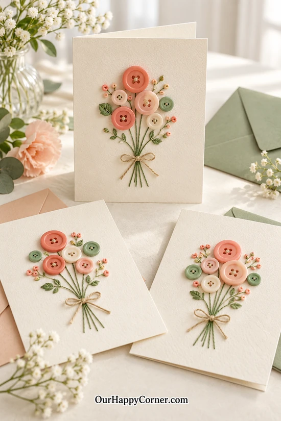 Handmade cream greeting cards decorated with bouquets