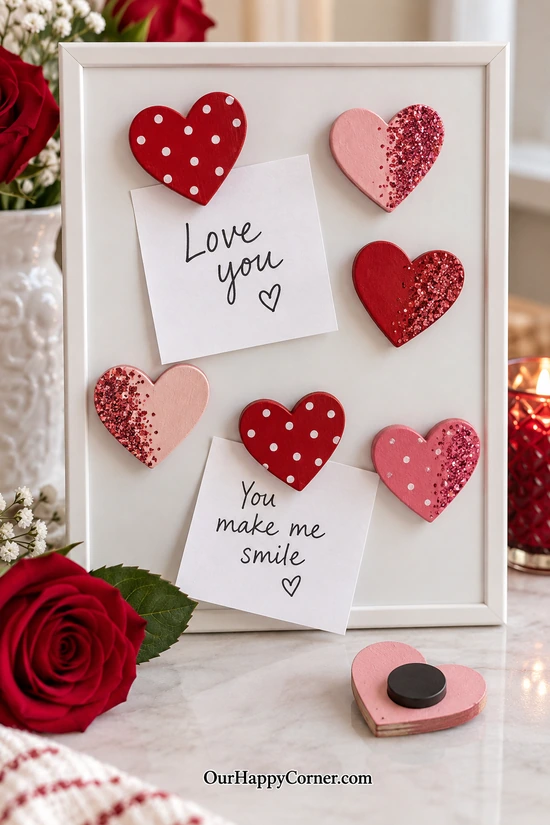 Sparkling Heart Magnets in red and pink Valentine colors