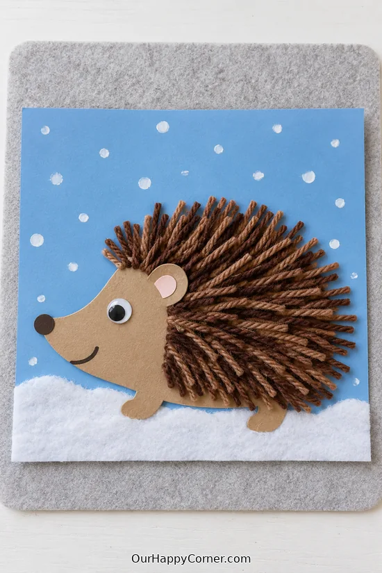 winter animal crafts for kids with yarn hedgehog winter picture