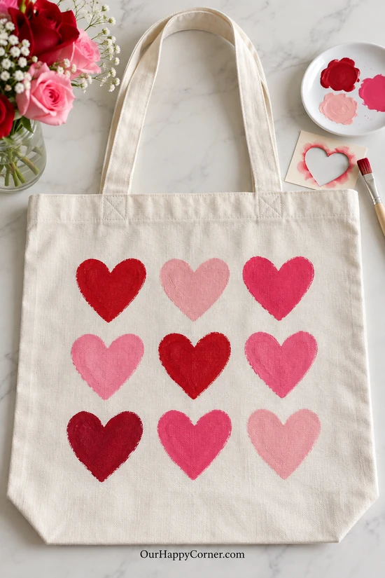 Heart Canvas Tote in red and pink Valentine colors
