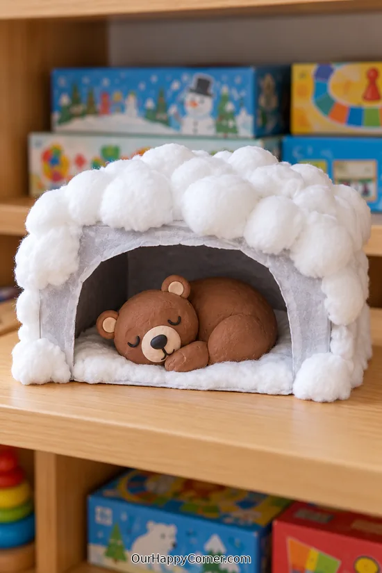 Sleeping Bear Tissue-Box Cave made from simple craft supplies