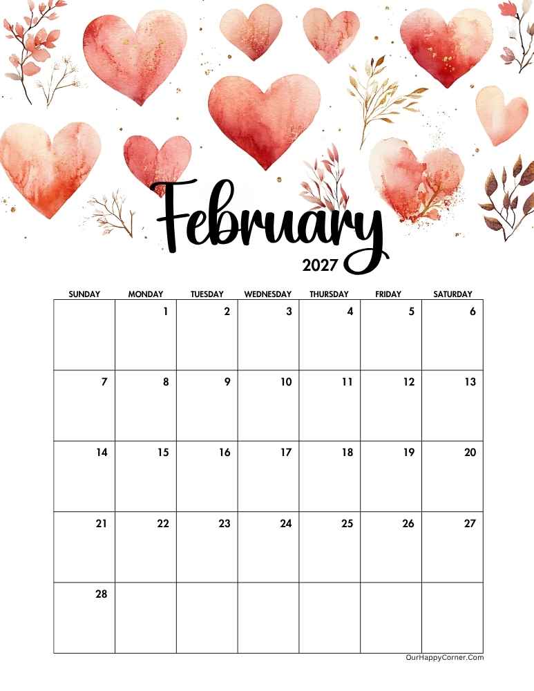 Valentine inspired February calendar