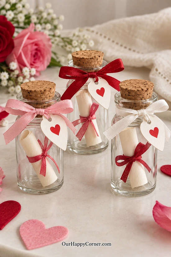 Love Note Bottles in red and pink Valentine colors