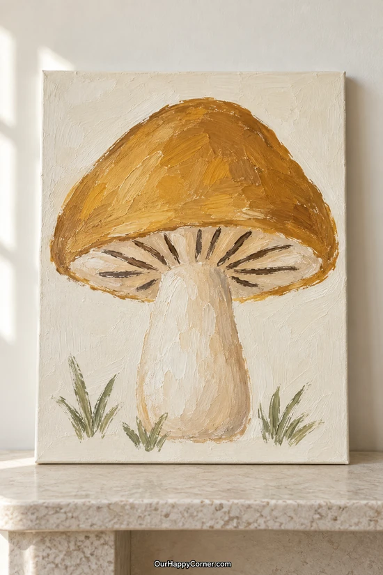 A golden ochre mushroom with a cream stem