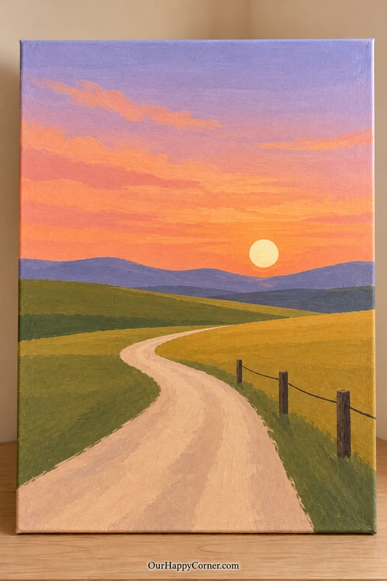A Winding Country Road at Sunset painting on canvas