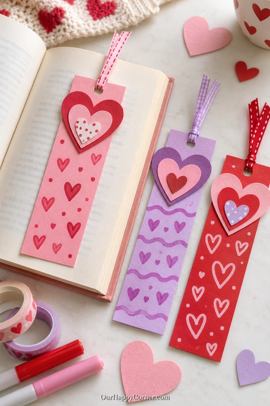 Pink red and purple Valentine heart bookmarks