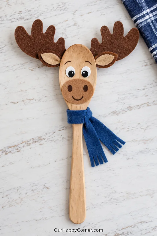 Wooden Spoon Moose Puppet made from simple craft supplies