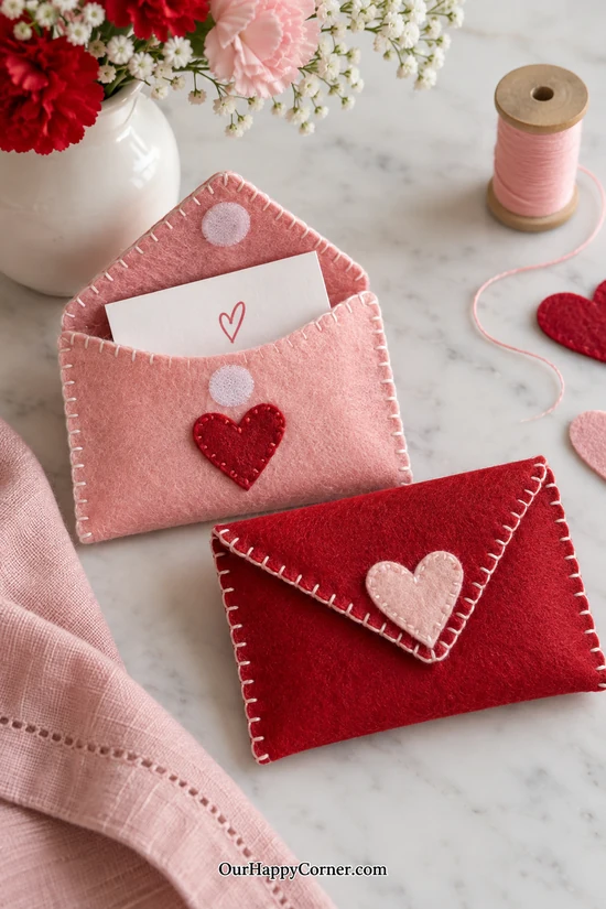 Felt Envelope Pouches in red and pink Valentine colors
