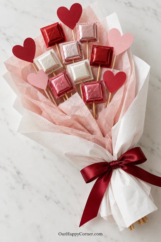 Valentine Chocolate Bouquet in red and pink Valentine colors