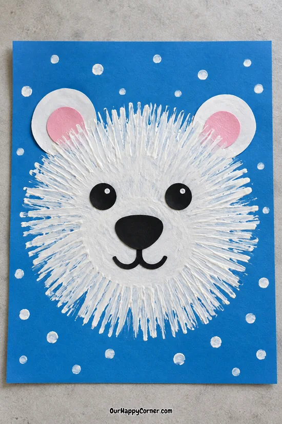 Fork painted polar bear face with textured white fur