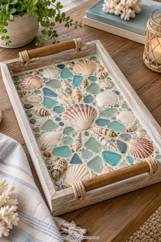 Sea Glass and Shell Decorative Tray handmade craft