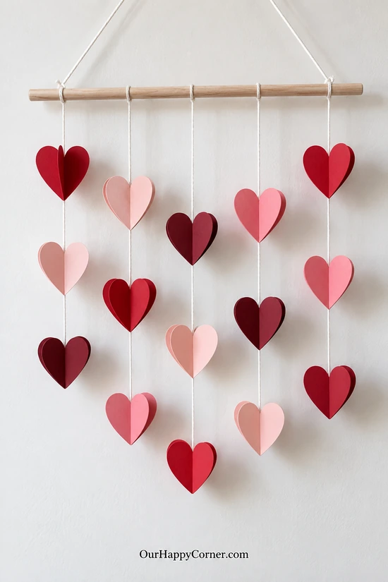 Paper Heart Mobile in red and pink Valentine colors