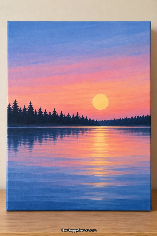 Lavender Lake With Mirror Reflections painting on canvas