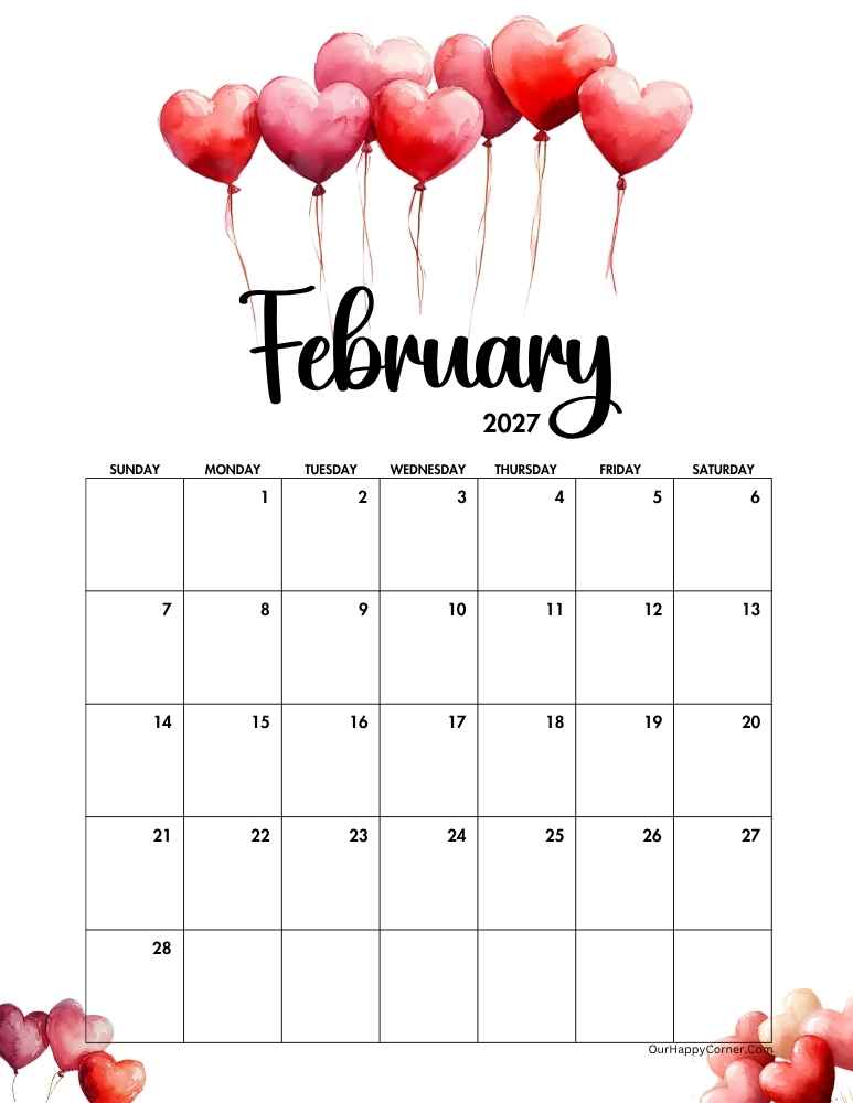 Valentine inspired February calendar