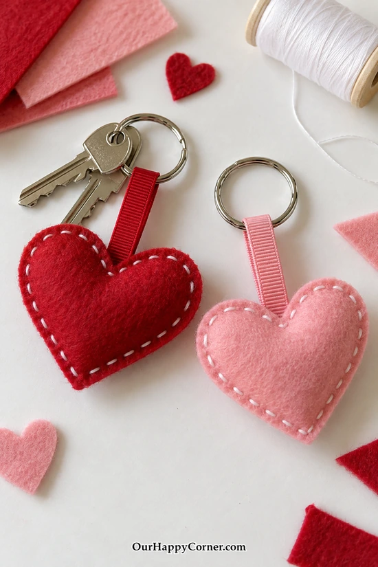 Felt Heart Keychains in red and pink Valentine colors